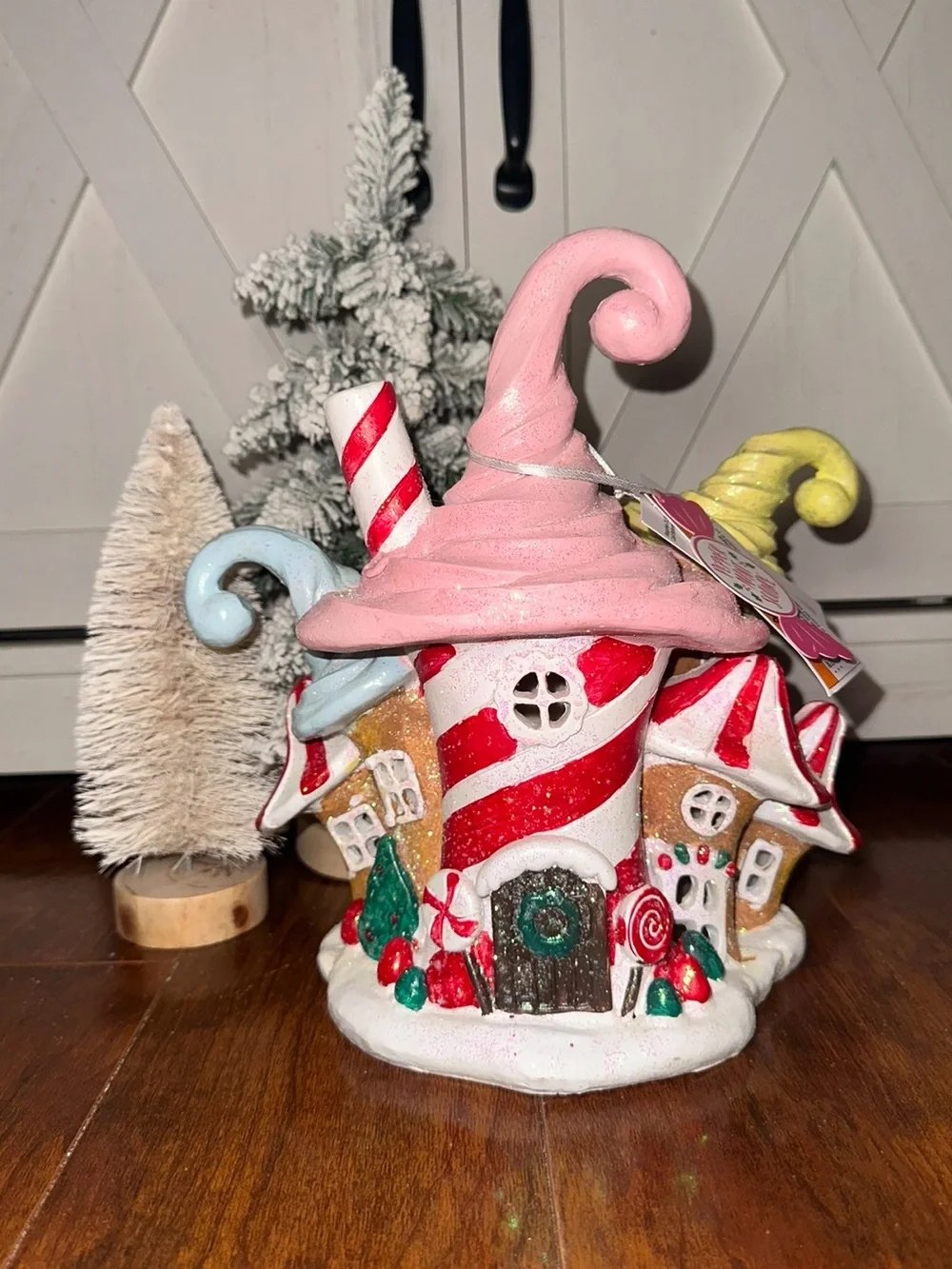 Peppermint Square Whimsical Pink Holiday LED Candy Cottage Decor